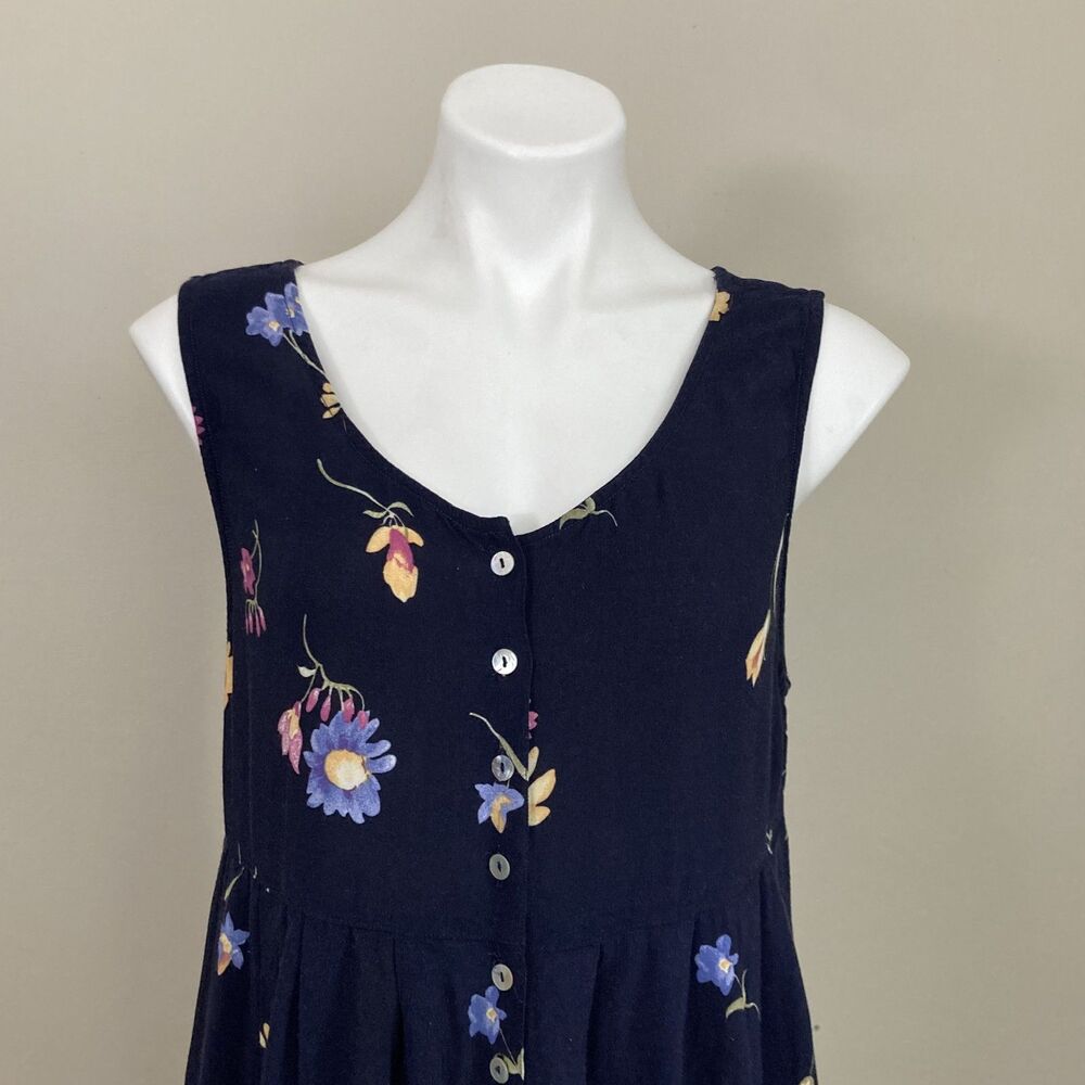 Vintage 90s Grunge Express Floral Sundress Button Up Maxi Dress Navy Women Large - Picture 4 of 8